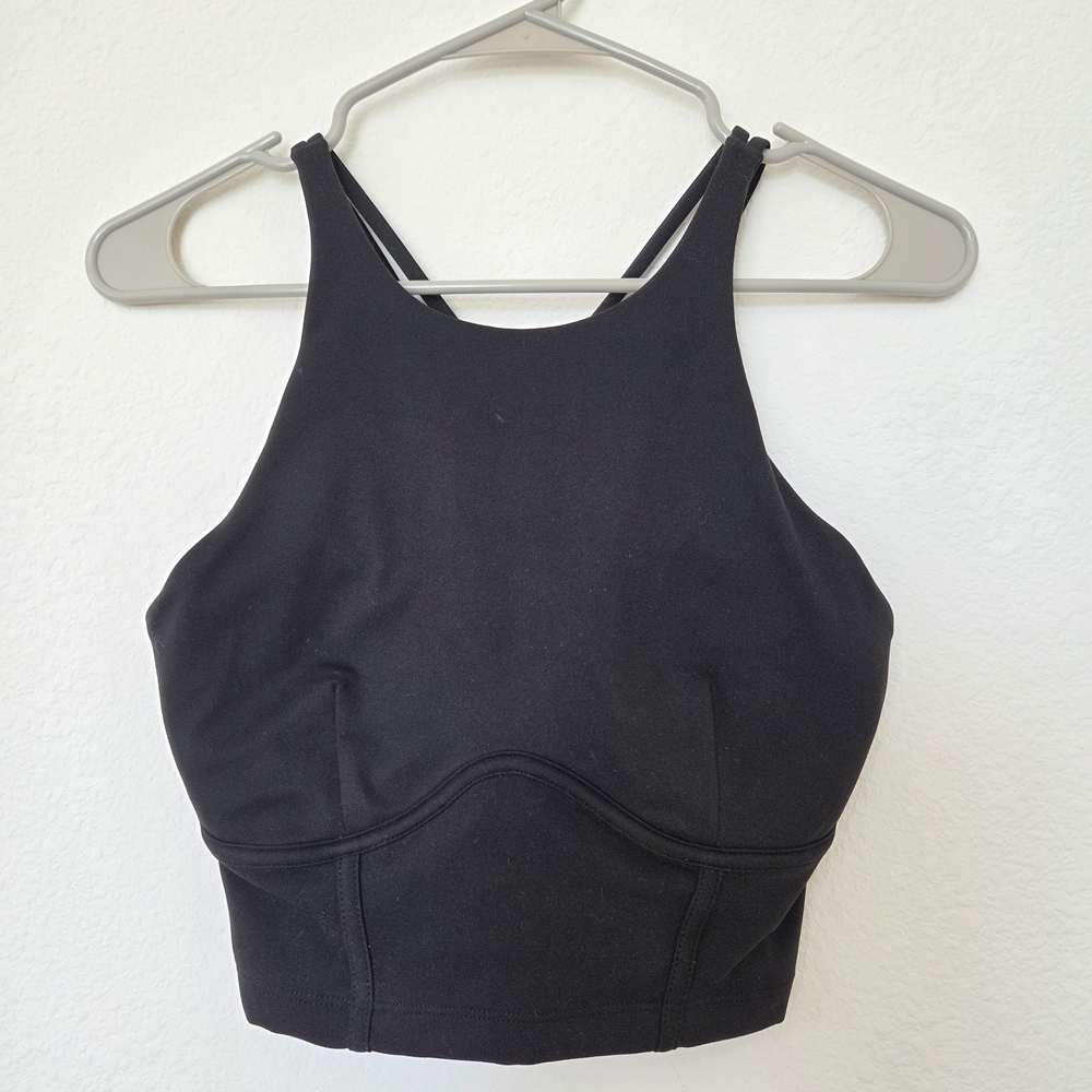POPFLEX Stunning Black Activewear Sports Bra Razerback Strappy Size S